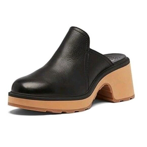 NIB Sorel Hi-line Heel Mule Clogs Slip In Women's Shoes 8.5 Black Leather Light - Picture 1 of 10
